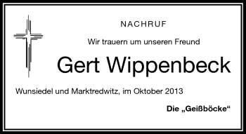 Traueranzeige von Gert Wippenbeck von Frankenpost