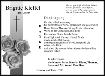 Traueranzeige von Brigitte Kleffel von Südthüringer Presse