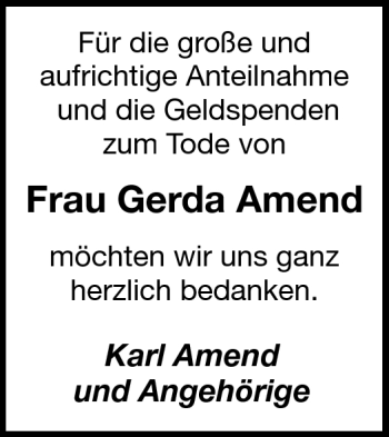 Traueranzeige von Gerda Amend von Neue Presse Coburg