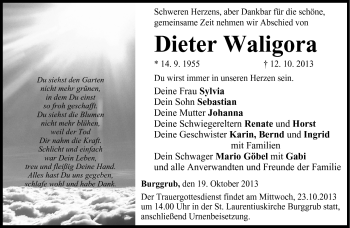 Traueranzeige von Dieter Waligora von Neue Presse Coburg