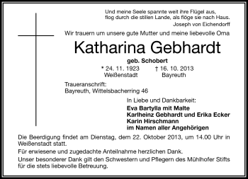 Traueranzeige von Katharina Gebhardt von Frankenpost