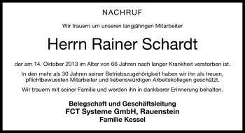 Traueranzeige von Rainer Schardt von Neue Presse Coburg