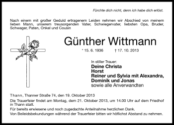 Traueranzeige von Günther Wittmann von Neue Presse Coburg