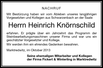Traueranzeige von Heinrich Knörnschild von Frankenpost