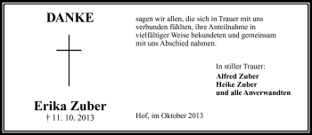 Traueranzeige von Erika Zuber von Frankenpost