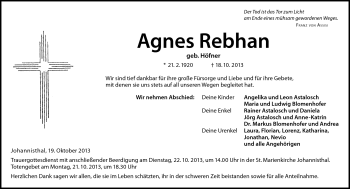 Traueranzeige von Agnes Rebhan von Neue Presse Coburg