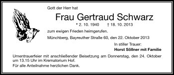 Traueranzeige von Gertraud Schwarz von Frankenpost