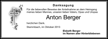 Traueranzeige von Anton Berger von Frankenpost