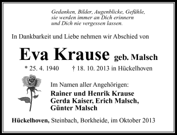 Traueranzeige von Eva Krause von Südthüringer Presse
