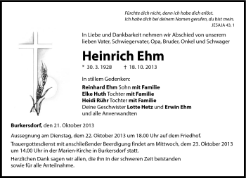Traueranzeige von Heinrich Ehm von Neue Presse Coburg