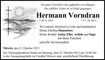 Traueranzeige von Hermann Vorndran von Neue Presse Coburg