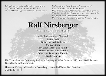 Traueranzeige von Ralf Nirsberger von Südthüringer Presse