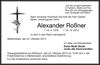Traueranzeige von Alexander Roßner von Frankenpost