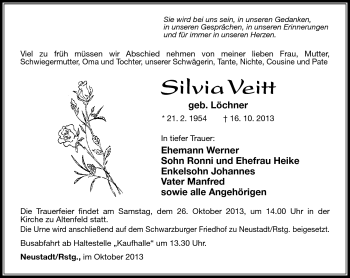 Traueranzeige von Silvia Veitt von Südthüringer Presse