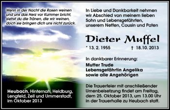 Traueranzeige von Dieter Muffel von Südthüringer Presse