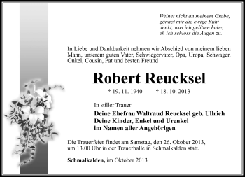 Traueranzeige von Robert Reucksel von Südthüringer Presse