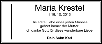 Traueranzeige von Maria Krestel von Frankenpost