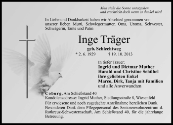 Traueranzeige von Inge Träger von Neue Presse Coburg