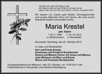 Traueranzeige von Maria Krestel von Frankenpost