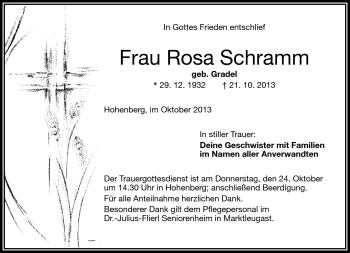 Traueranzeige von Rosa Schramm von Frankenpost