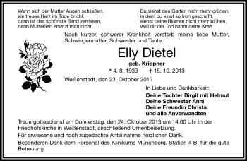 Traueranzeige von Elly Dietel von Frankenpost