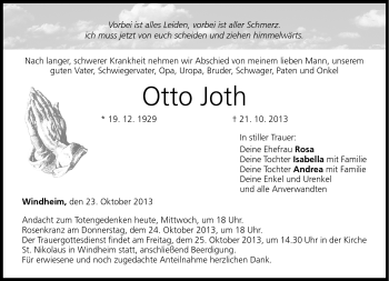 Traueranzeige von Otto Joth von Neue Presse Coburg