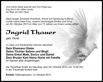 Traueranzeige von Ingrid Thauer von Südthüringer Presse