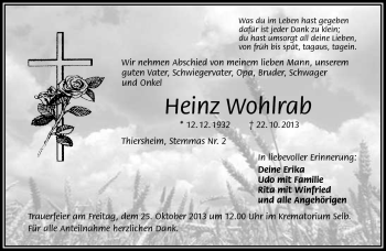 Traueranzeige von Heinz Wohlrab von Frankenpost
