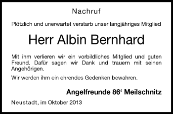 Traueranzeige von Albin Bernhard von Neue Presse Coburg
