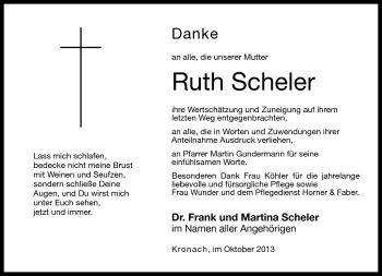 Traueranzeige von Ruth Scheler von Neue Presse Coburg