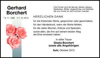 Traueranzeige von Gerhard Borchert von Südthüringer Presse