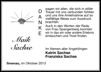 Traueranzeige von Maik Sachse von Südthüringer Presse