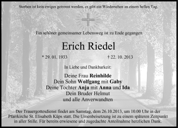 Traueranzeige von Erich Riedel von Neue Presse Coburg