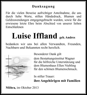 Traueranzeige von Luise Iffland von Südthüringer Presse