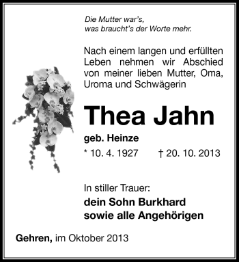 Traueranzeige von Thea Jahn von Südthüringer Presse
