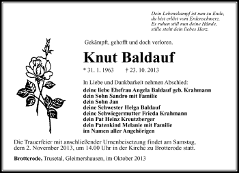 Traueranzeige von Knut Baldauf von Südthüringer Presse