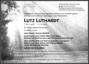 Traueranzeige von Lutz Luthardt von Südthüringer Presse