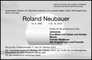 Traueranzeige von Roland Neubauer von Neue Presse Coburg