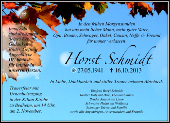 Traueranzeige von Horst Schmidt von Südthüringer Presse
