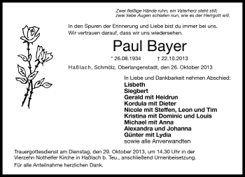 Traueranzeige von Paul Bayer von Neue Presse Coburg
