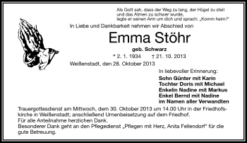 Traueranzeige von Emma Stöhr von Frankenpost
