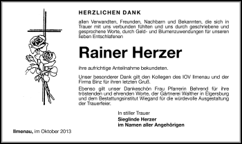Traueranzeige von Rainer Herzer von Südthüringer Presse