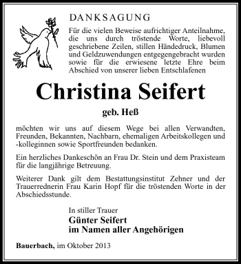 Traueranzeige von Christina Seifert von Südthüringer Presse