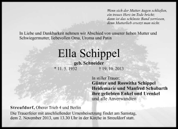 Traueranzeige von Ella Schippel von Neue Presse Coburg