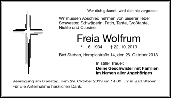 Traueranzeige von Freia Wolfrum von Frankenpost