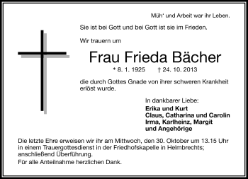 Traueranzeige von Frieda Bächer von Frankenpost