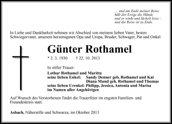 Traueranzeige von Günter Rothamel von Südthüringer Presse