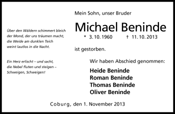Traueranzeige von Michael Beninde von Neue Presse Coburg