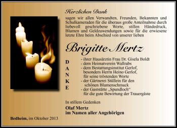 Traueranzeige von Brigitte Mertz von Südthüringer Presse