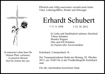 Traueranzeige von Erhardt Schubert von Frankenpost